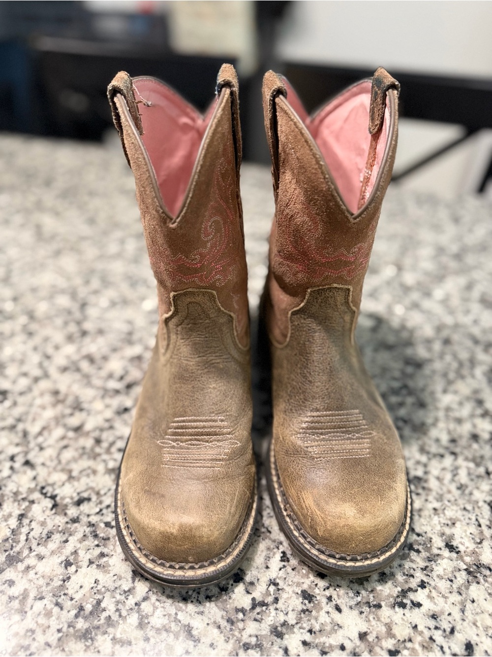 Ariat Brown Suede Western Boots with Pink Lining